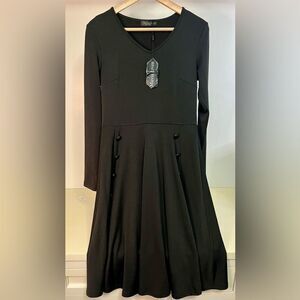NWT Mavis Laven Long Sleeve Black Dress with Button Detail Size small